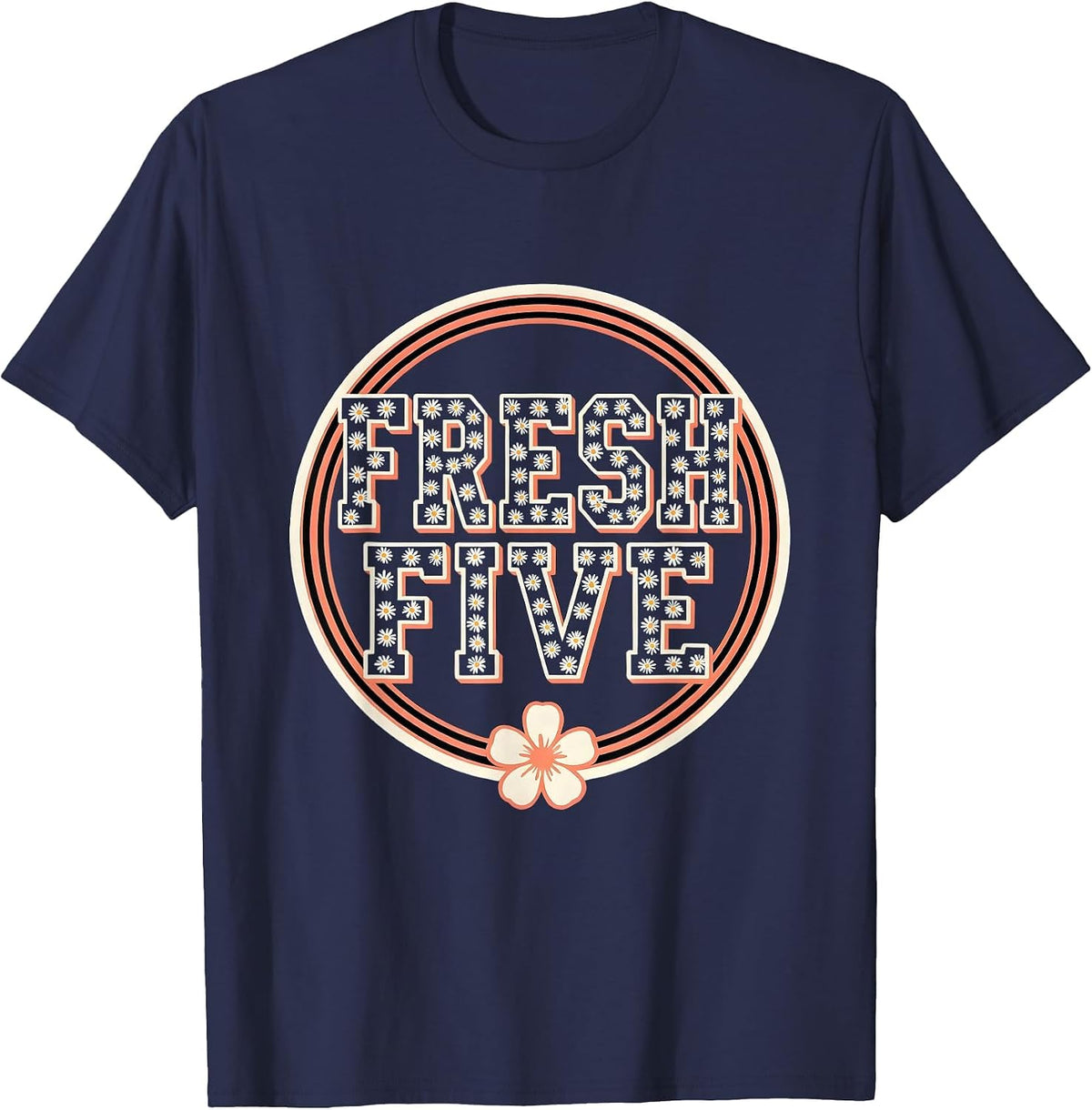 Men's FRESH FIVE Retro Flower Power Fifth 5th Grade Back To School T-Shirt - Navy Blue