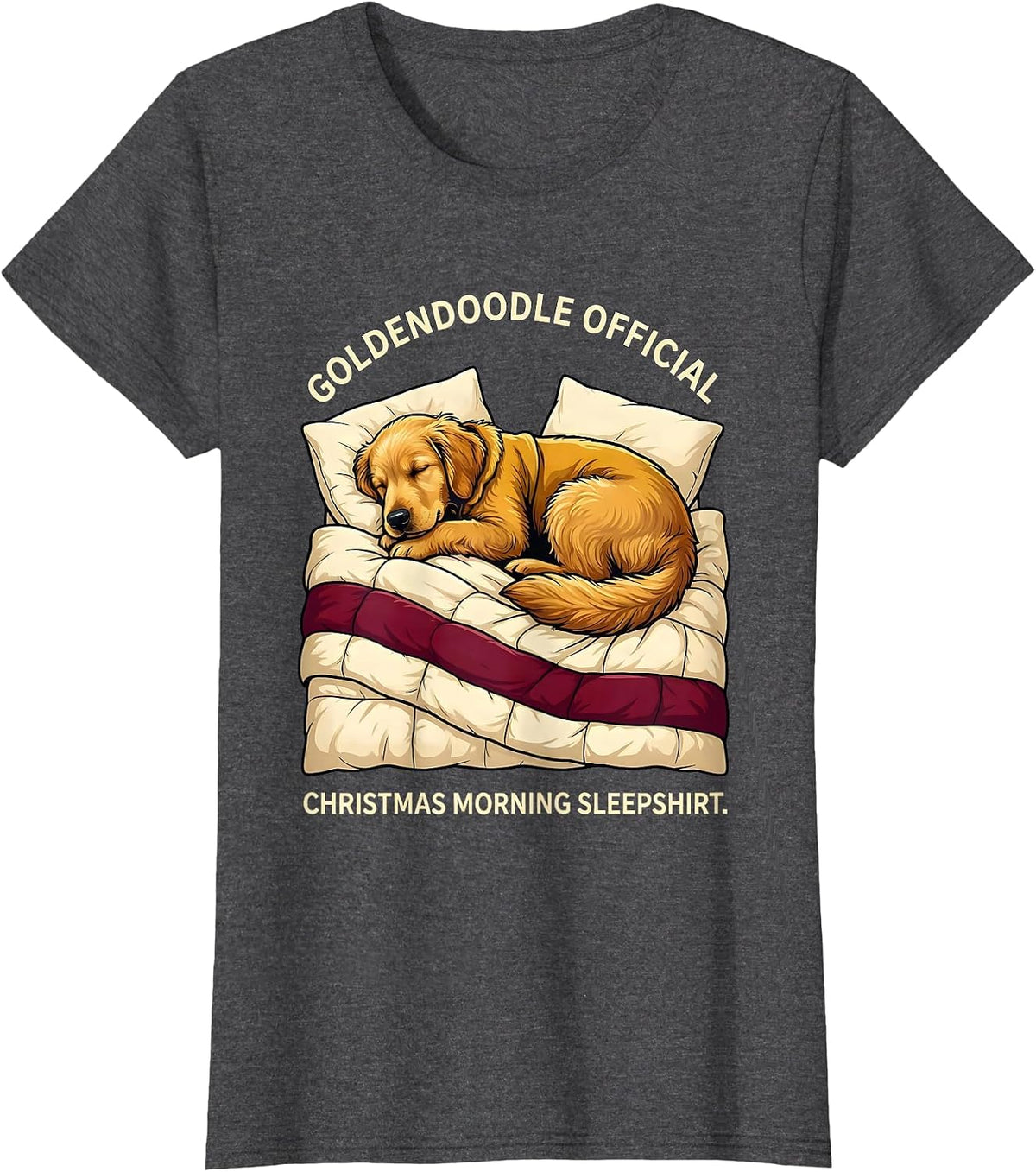 Women's Goldendoodle Official Christmas Morning Sleepshirt Dog Lover T-Shirt - Dark Heather Grey