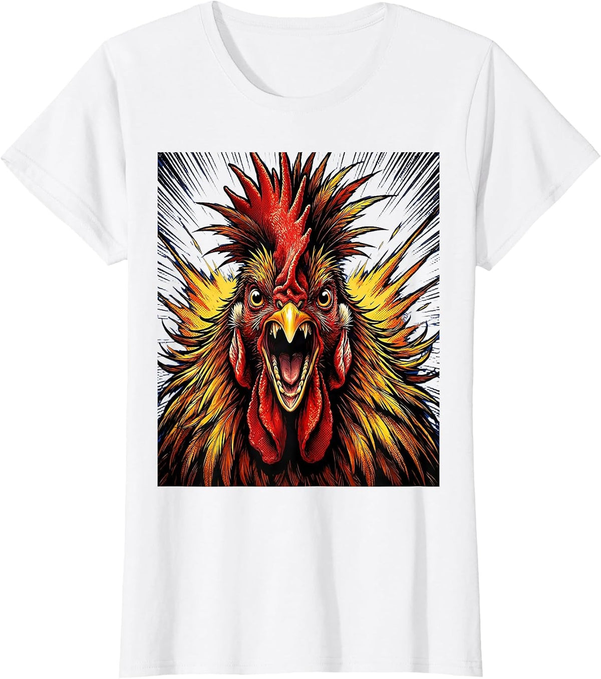 Women's Rooster Mohawk Attitude Punk Chicken Design T-Shirt - White