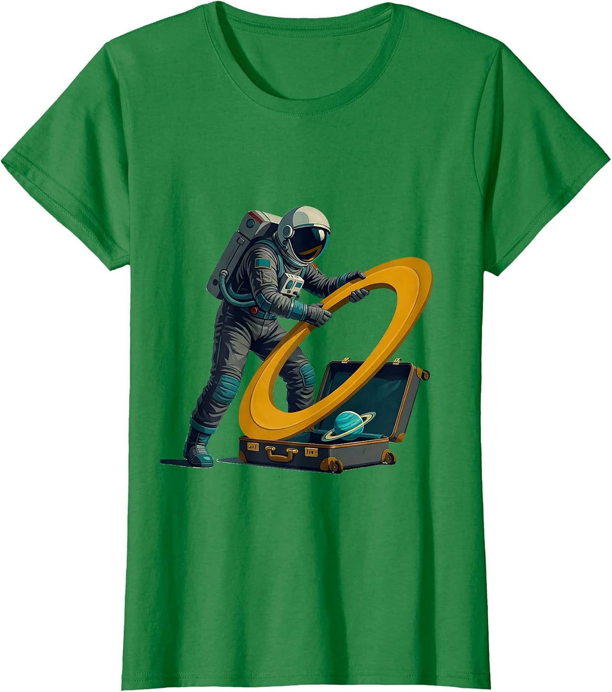 Women's Suited Astronaut Orbit Humor Midcentury Modern Space Lover T-Shirt - Kelly Green