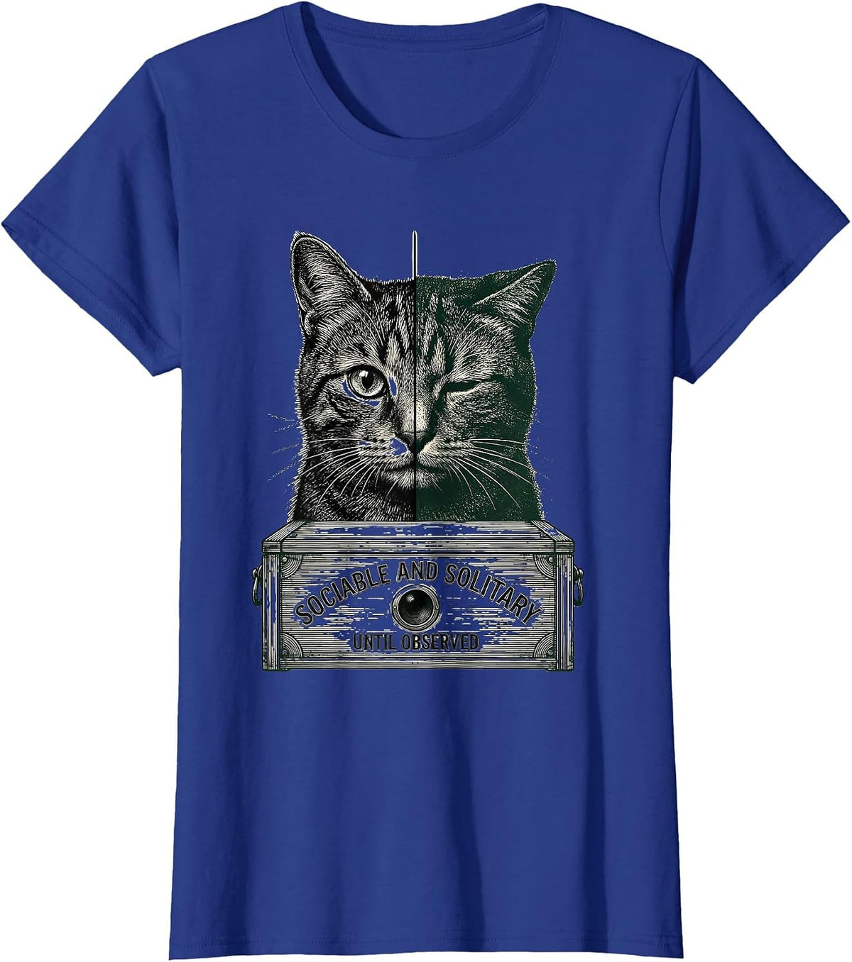 Women's Sociable and Solitary, Until Observed Quantum Physics Cat T-Shirt - Royal Blue