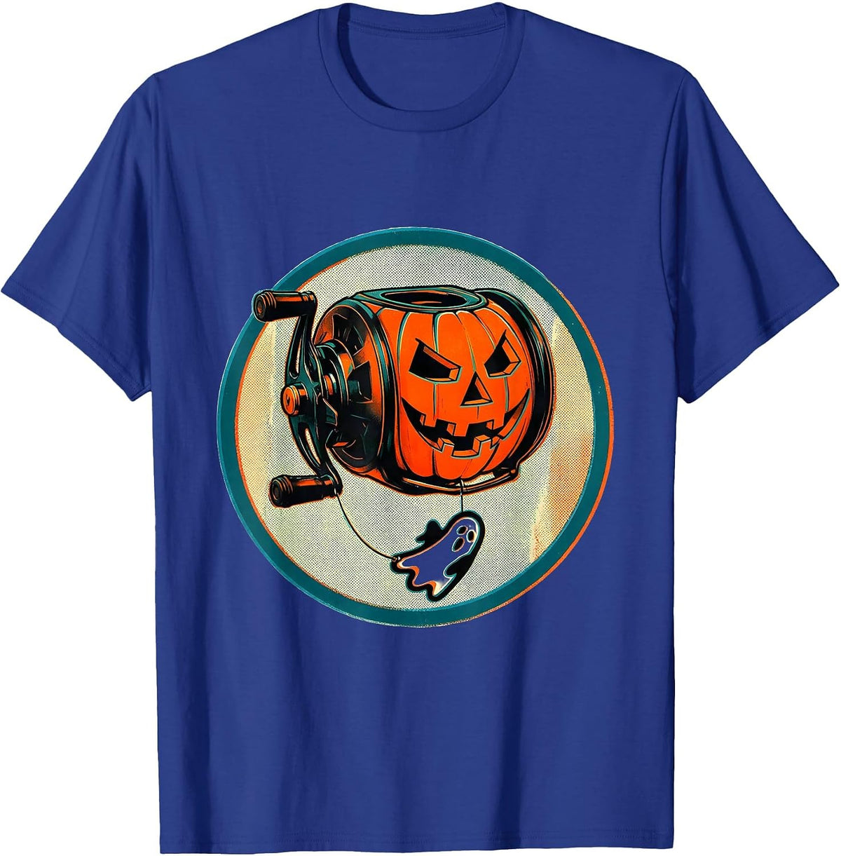 Sealed Fly Reel Halloween Monster Fishing Ghost Spooky T-Shirt - Royal Blue