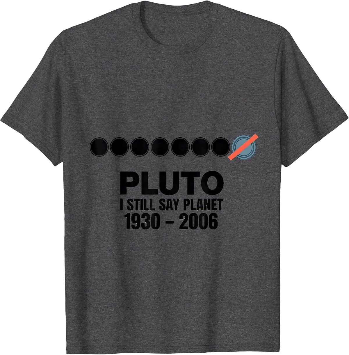 Pluto I Still Say Planet 1930-2006 Funny Space Science Humor T-Shirt - Dark Heather Grey