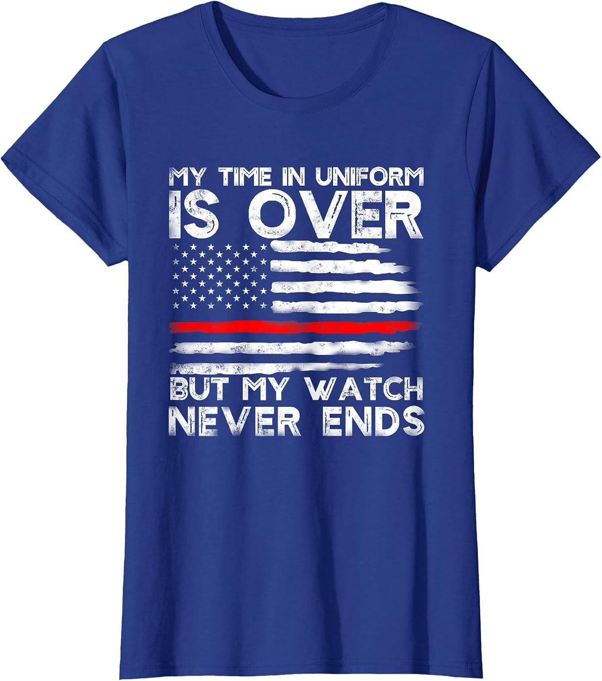 Retired Firefighter Stripe American Flag Retirement Grandpa T-Shirt - Royal Blue