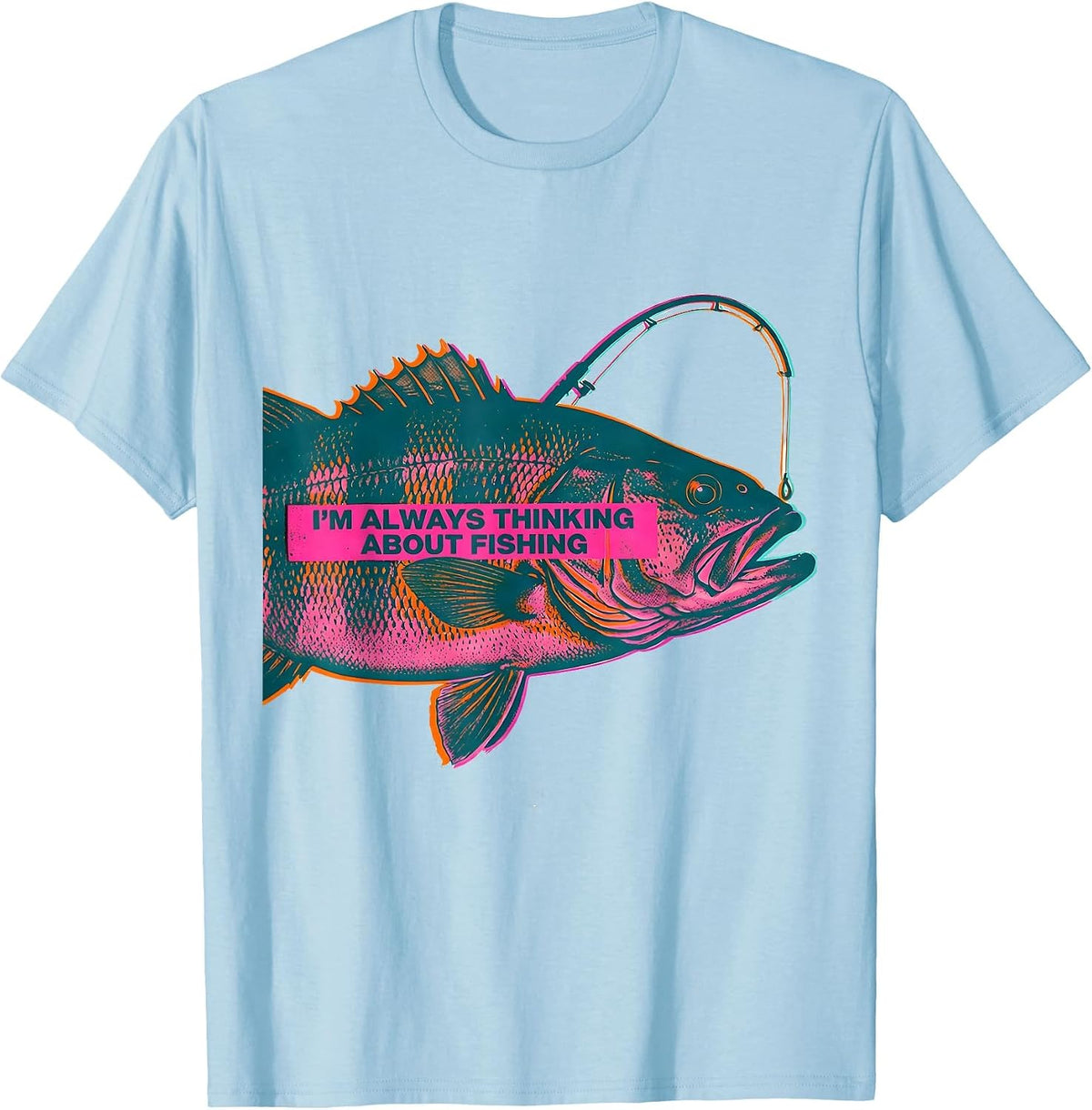 Men's I’m Always Thinking About Fishing Funny Bass Fisherman Gift T-Shirt - Baby Blue