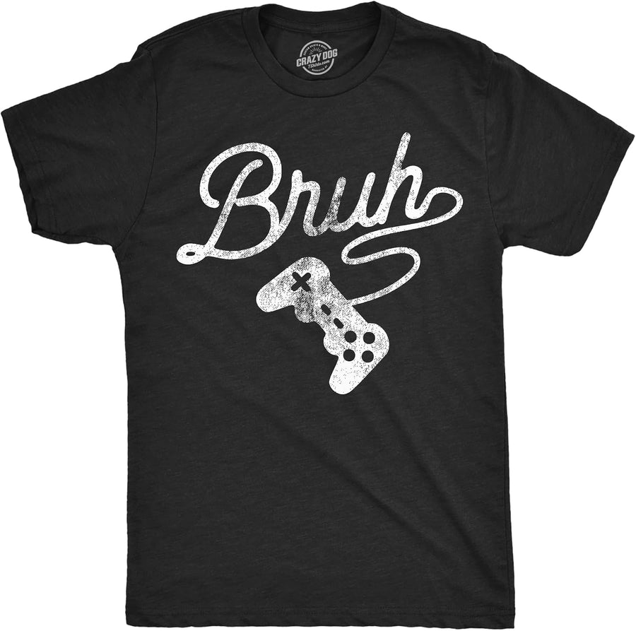 Mens Hilarious Novelty Tees with Sarcastic Graphic Designs - Heather Black - Bruh Gaming