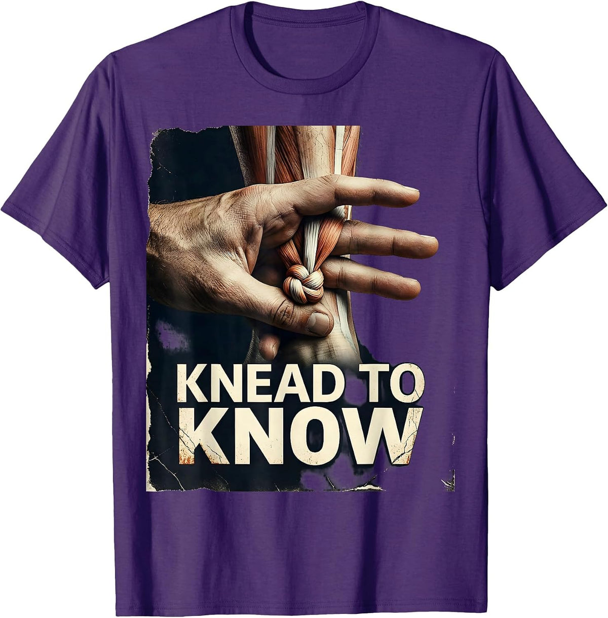 Men's Knead To Know Distressed Massage Therapist Occupational T-Shirt - Purple
