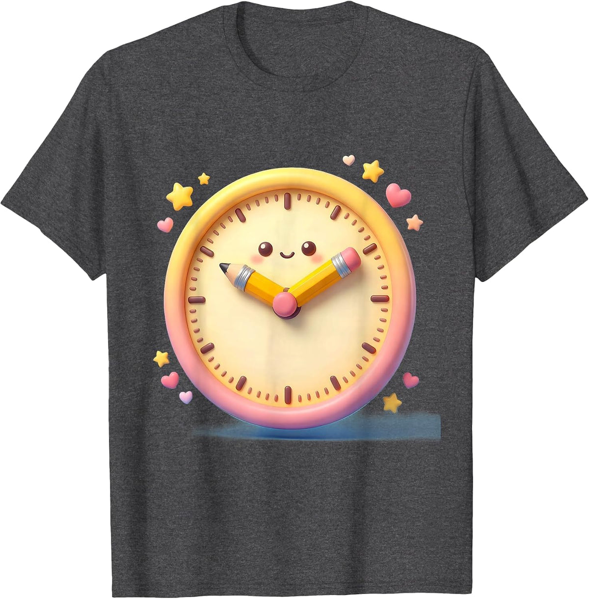 4th Grade Teacher Clock Pencil Illustration T-Shirt - Dark Heather Grey