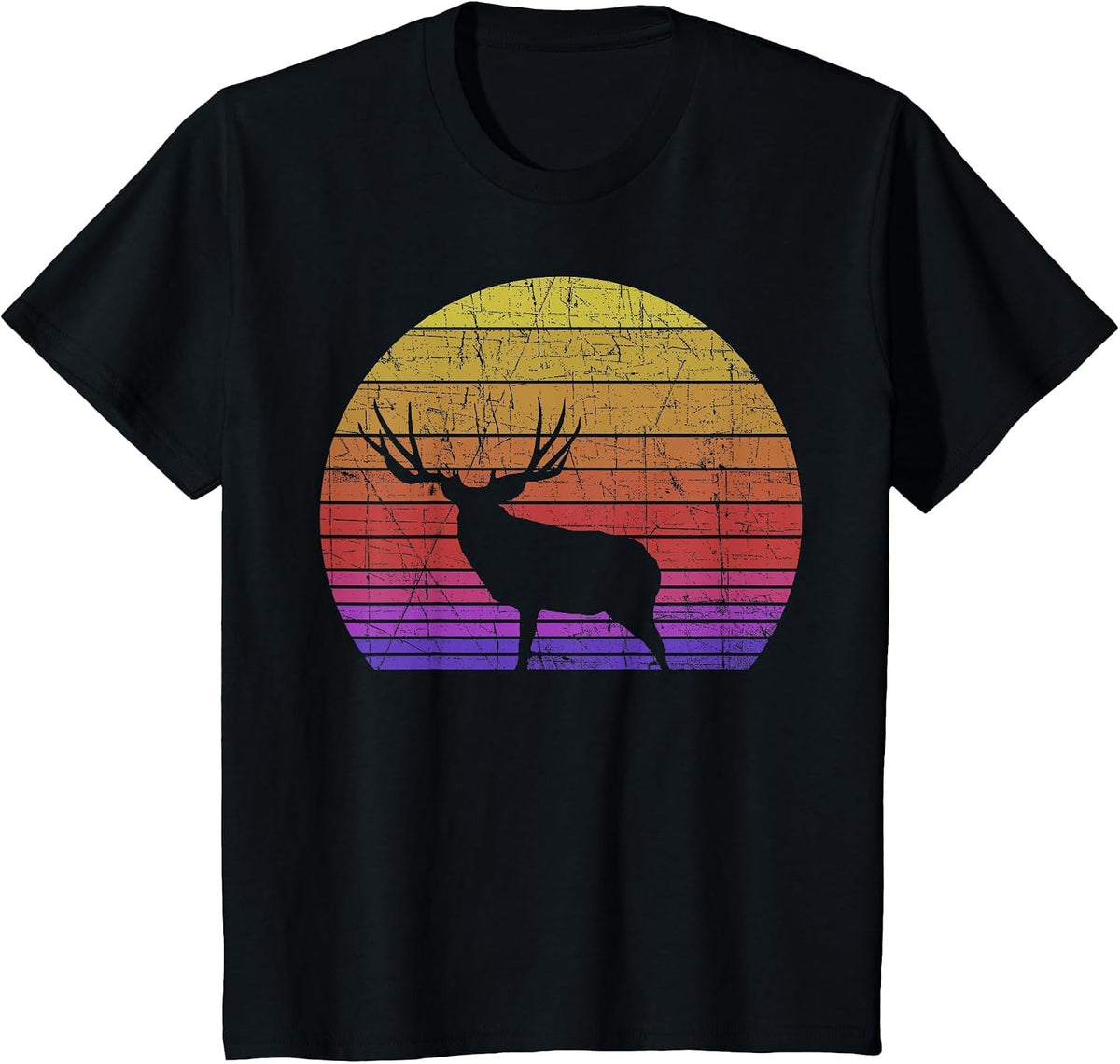 Mule Deer Hunting - Retro Sunset Hunter Outdoorsmen T-Shirt - Black