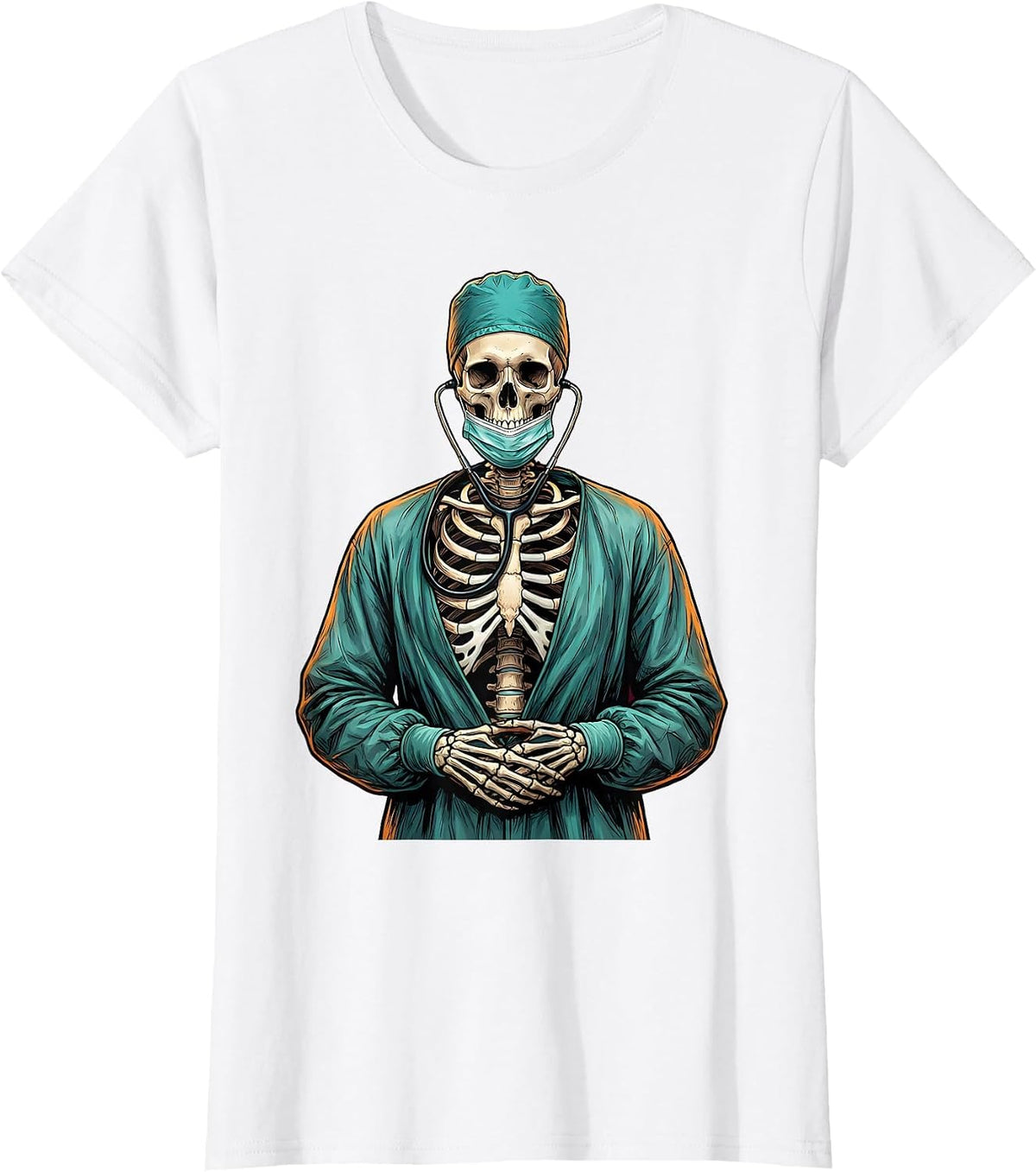 Healthcare Hero Skeleton Surgeon Graphic T-Shirt - White