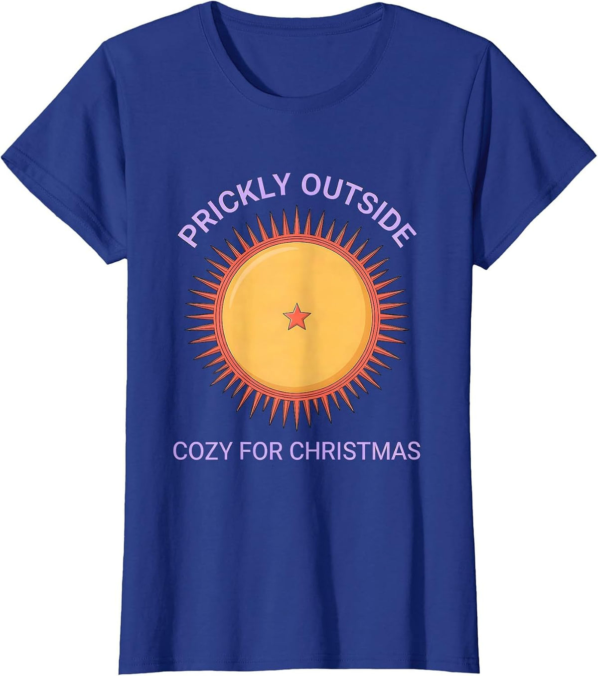 Women's Prickly Outside, Cozy For Christmas Cute Hedgehog Christmas T-Shirt - Royal Blue