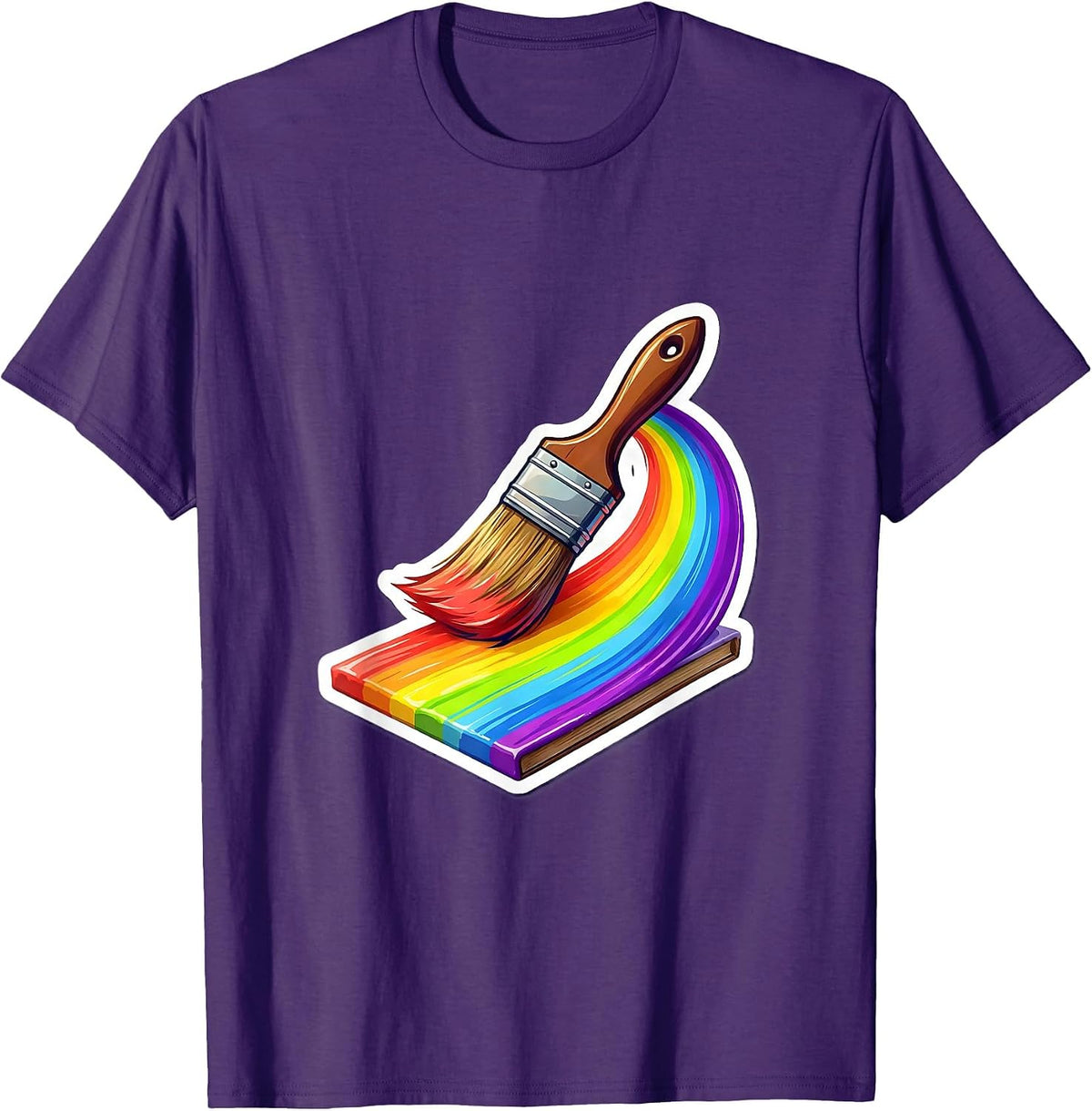 Men's 4th Grade Teacher Rainbow Paintbrush Art Design T-Shirt - Purple