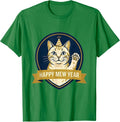 Men's Happy Mew Year Funny Cat Lover Humor New Year Emblem T-Shirt - Kelly Green