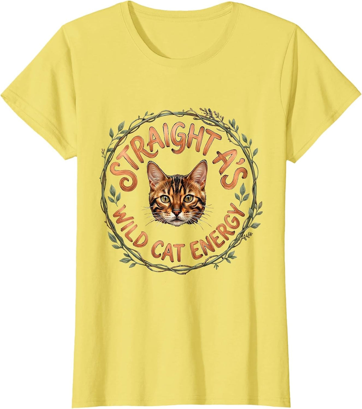 Women's Bengal Cat Lover Back to School Design T-Shirt - Lemon Yellow