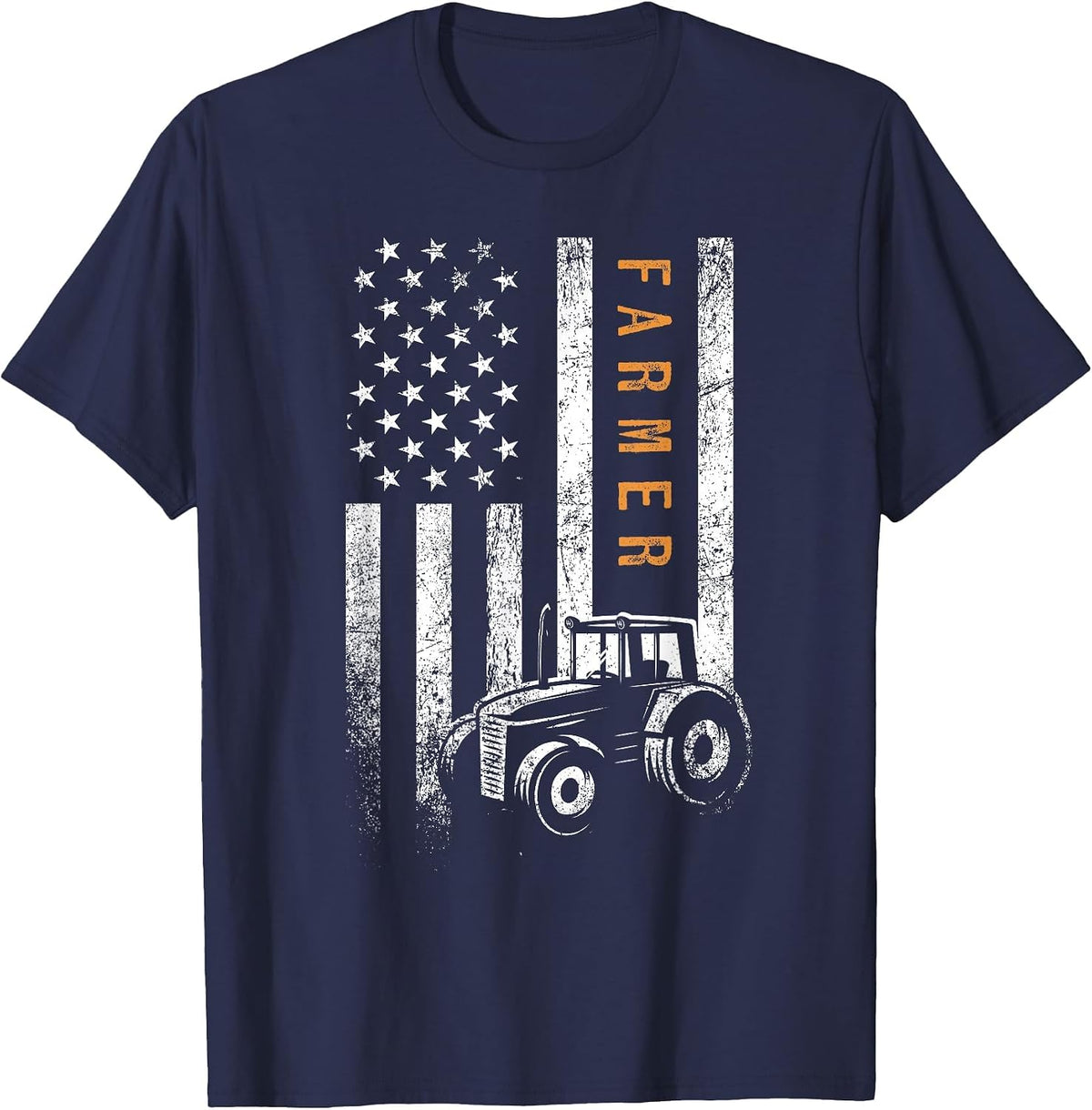 Farmer American Flag Design Farm Farming T-Shirt - Navy Blue