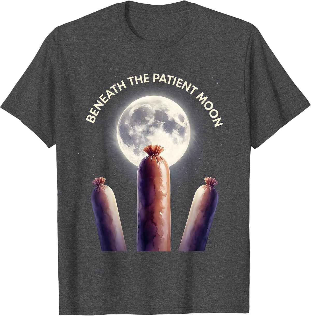 Beneath The Patient Moon Gradient Hot Dogs Howling Meme T-Shirt - Dark Heather Grey