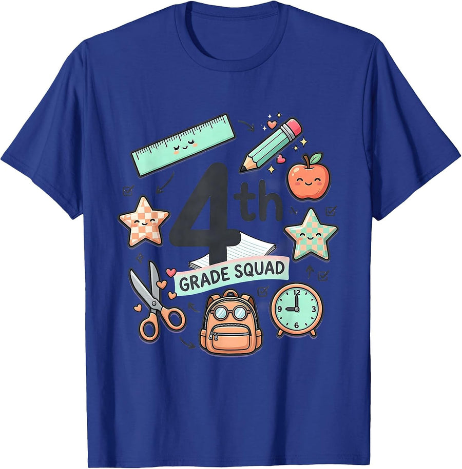 4th Grade Squad Kawaii Teacher Back To School Elementary T-Shirt - Royal Blue