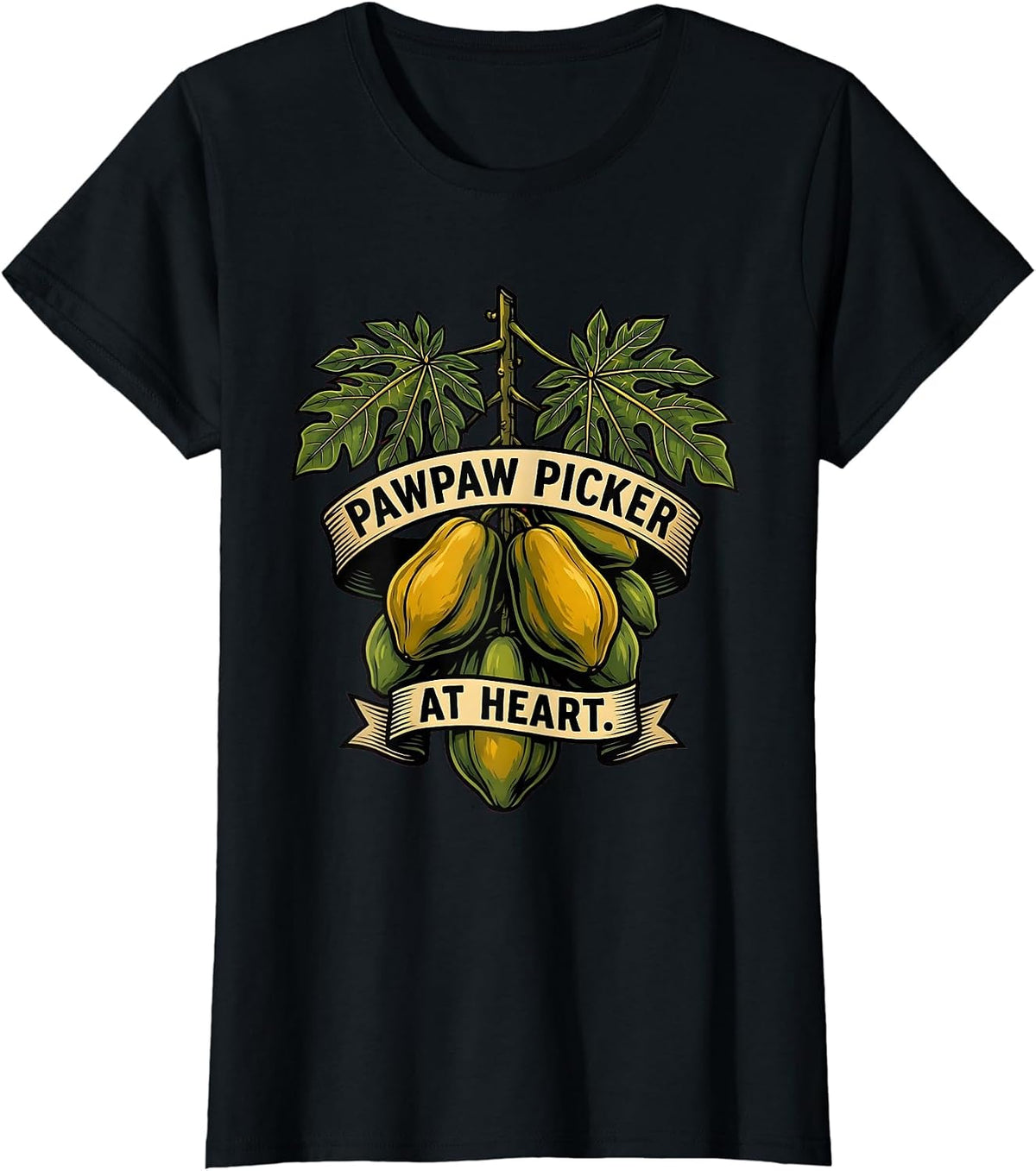 Pawpaw Picker at Heart Fruit Lover Design T-Shirt - Black