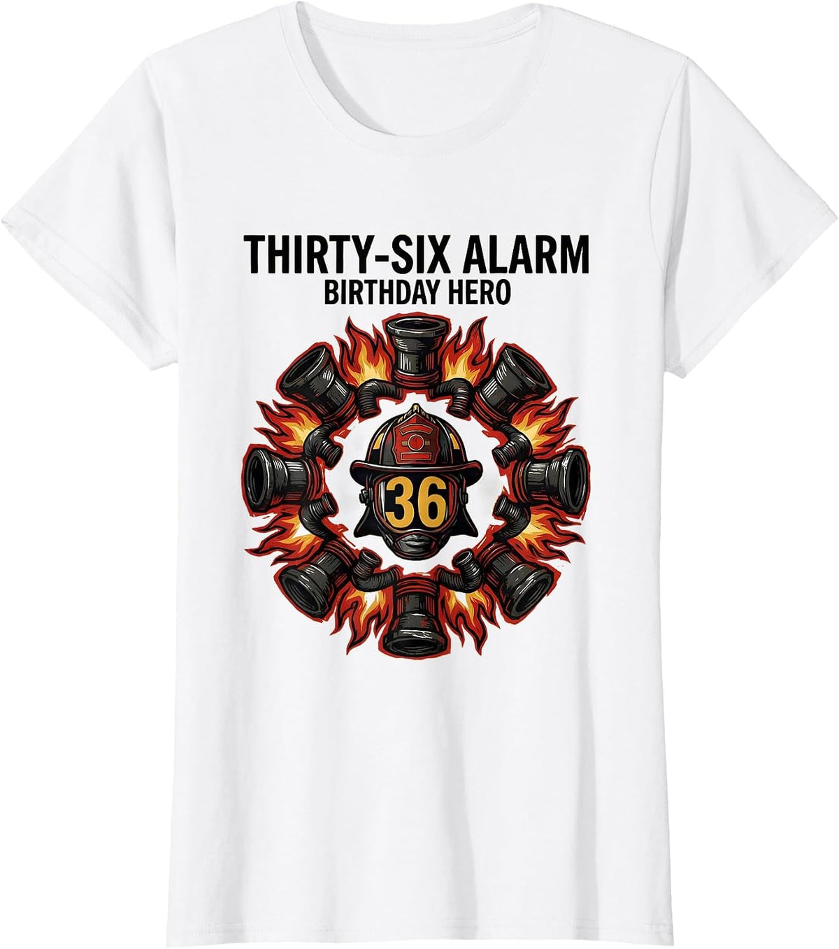Women's Thirty-Six Alarm Birthday Hero Linocut Firefighter Toddler T-Shirt - White