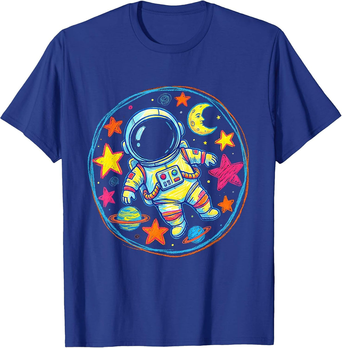 Astronaut Floating Alone in Outer Space Design T-Shirt - Royal Blue