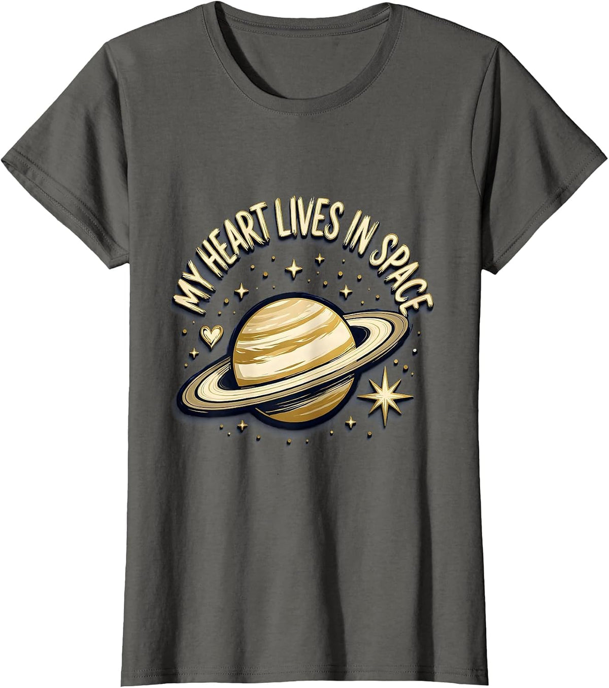 Women's My Heart Lives In Space Galaxy Design T-Shirt - Asphalt Grey