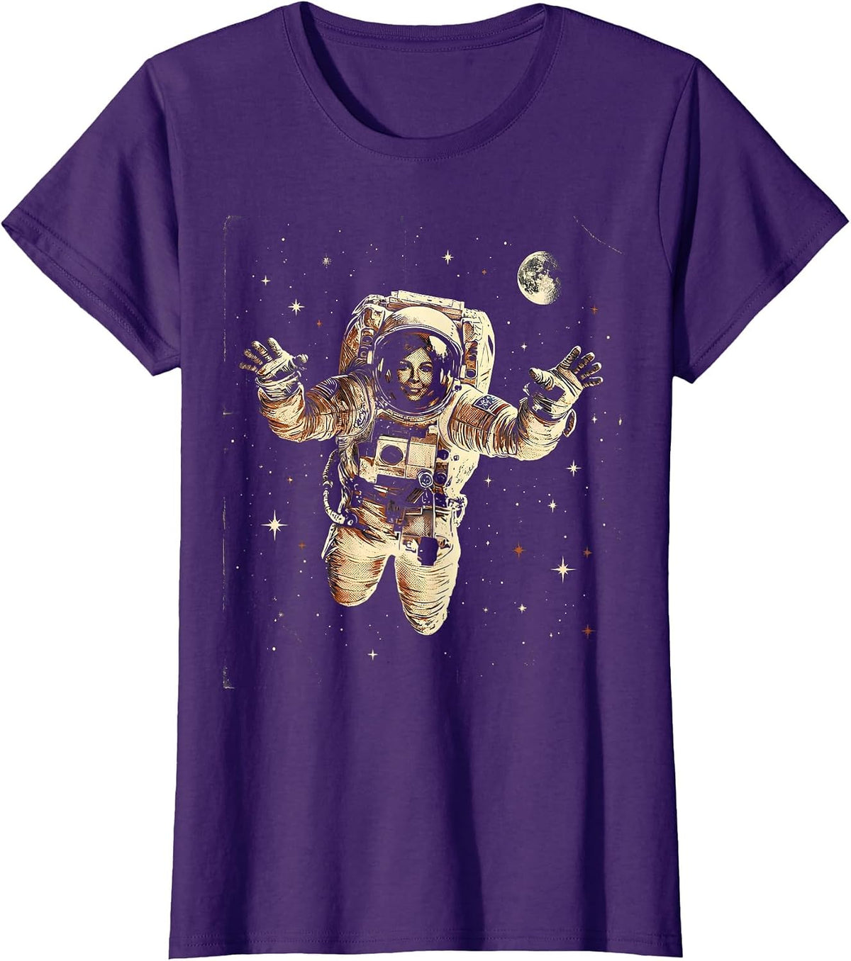 Women's Astronaut Floating Free in Space Illustration T-Shirt - Purple