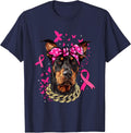 Cute Doberman Pinscher Pink Ribbon Breast Cancer Survivor T-Shirt - Navy Blue