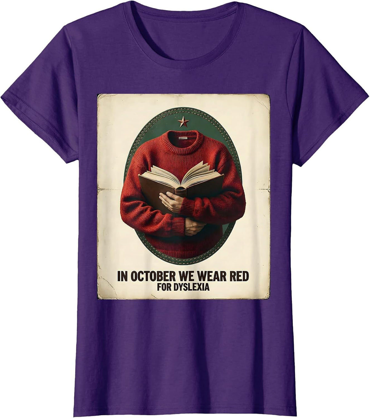 Women's In October We Wear Red for Dyslexia Vintage Teacher Dyslexia T-Shirt - Purple
