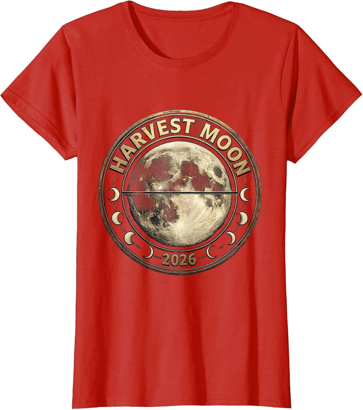 Women's Harvest Moon 2026 Celestial Astrology Astronomy Enthusiast T-Shirt - Red