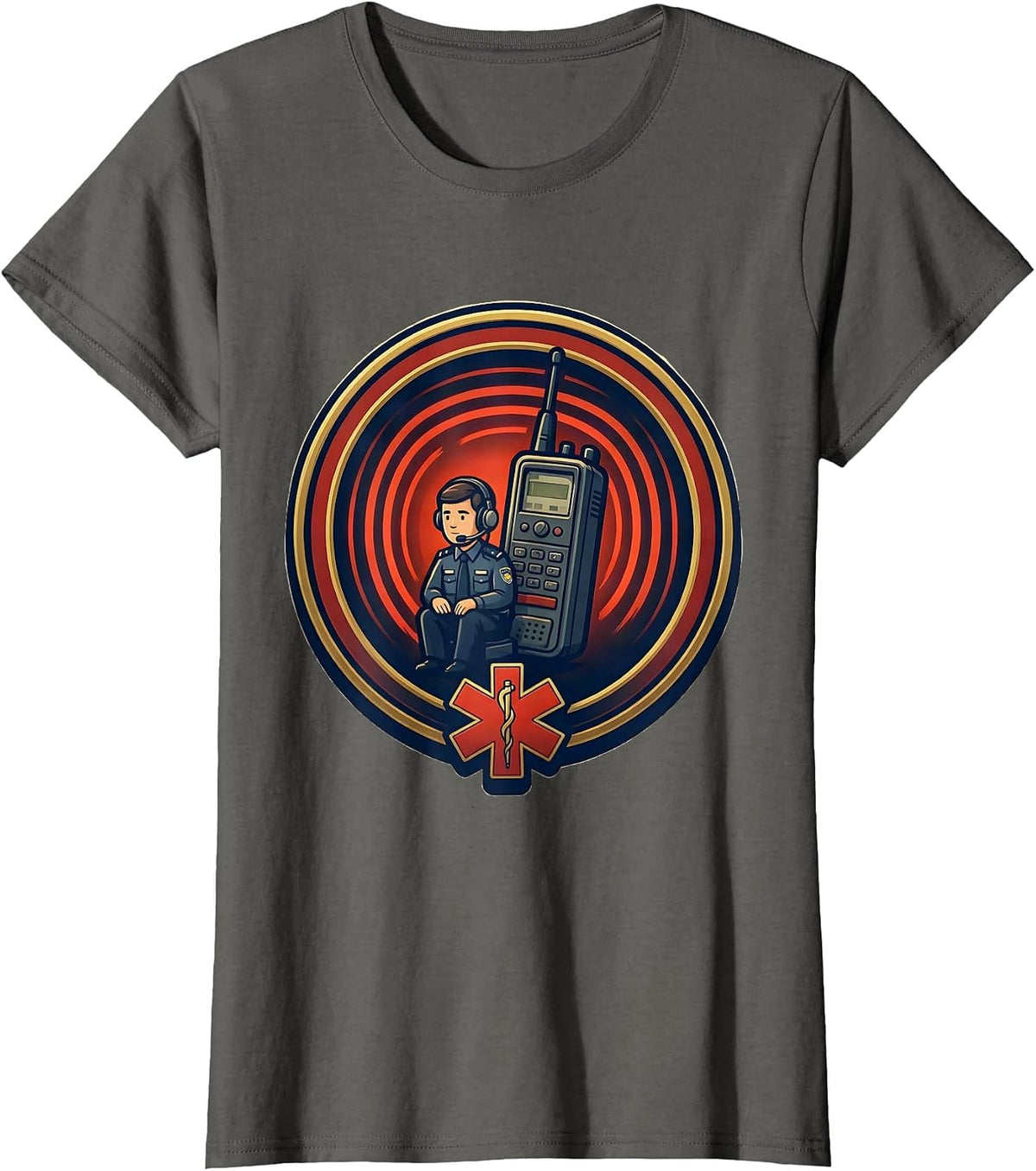 Women's Dispatcher Radio Badge EMT Paramedic Humor T-Shirt - Asphalt Grey