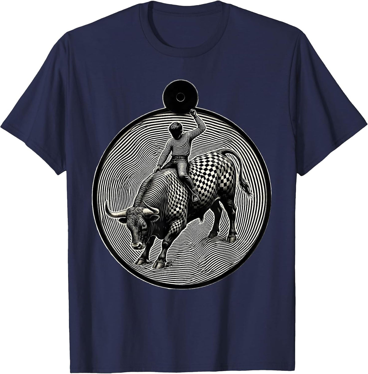 Men's Dot Boys Round Head Boy Bull Riding Rodeo T-Shirt - Navy Blue
