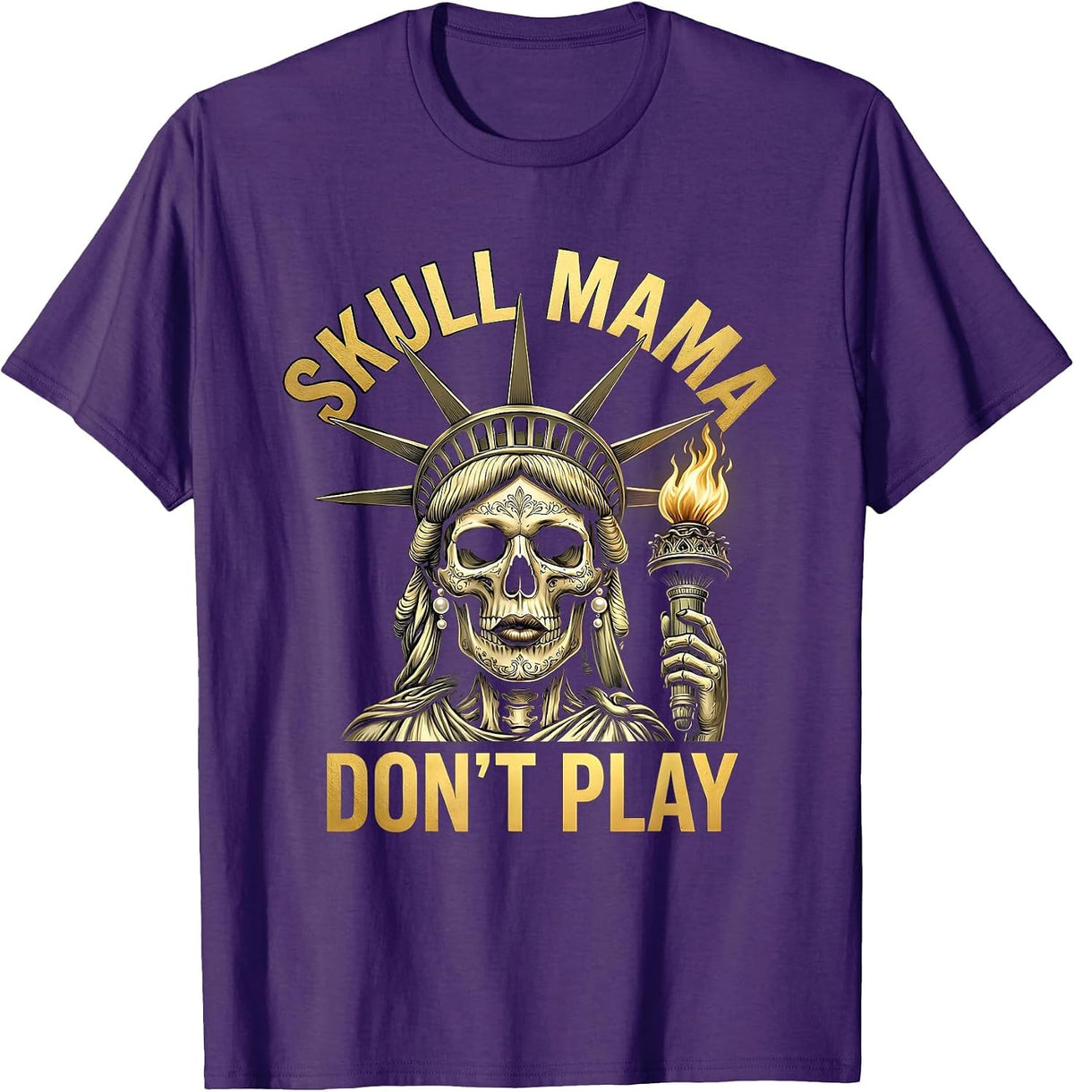 Skull Mama Don't Play Bold Graphic Design T-Shirt - Purple