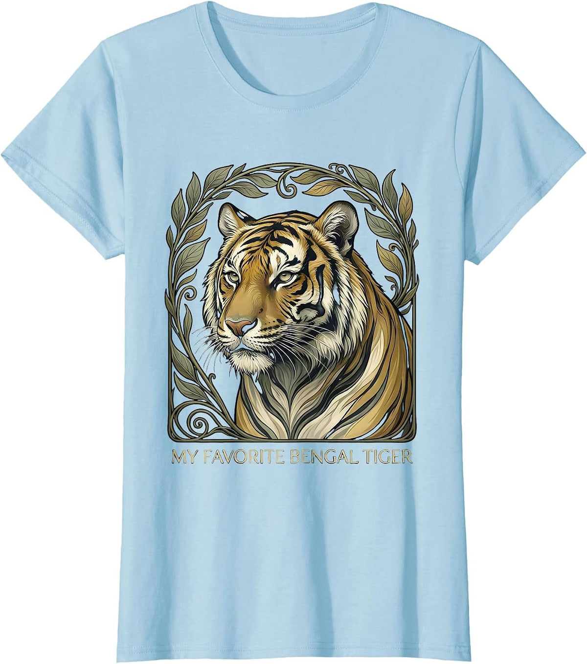 Women's My Favorite Bengal Tiger Art Nouveau Big Cat Portrait Animal T-Shirt - Baby Blue