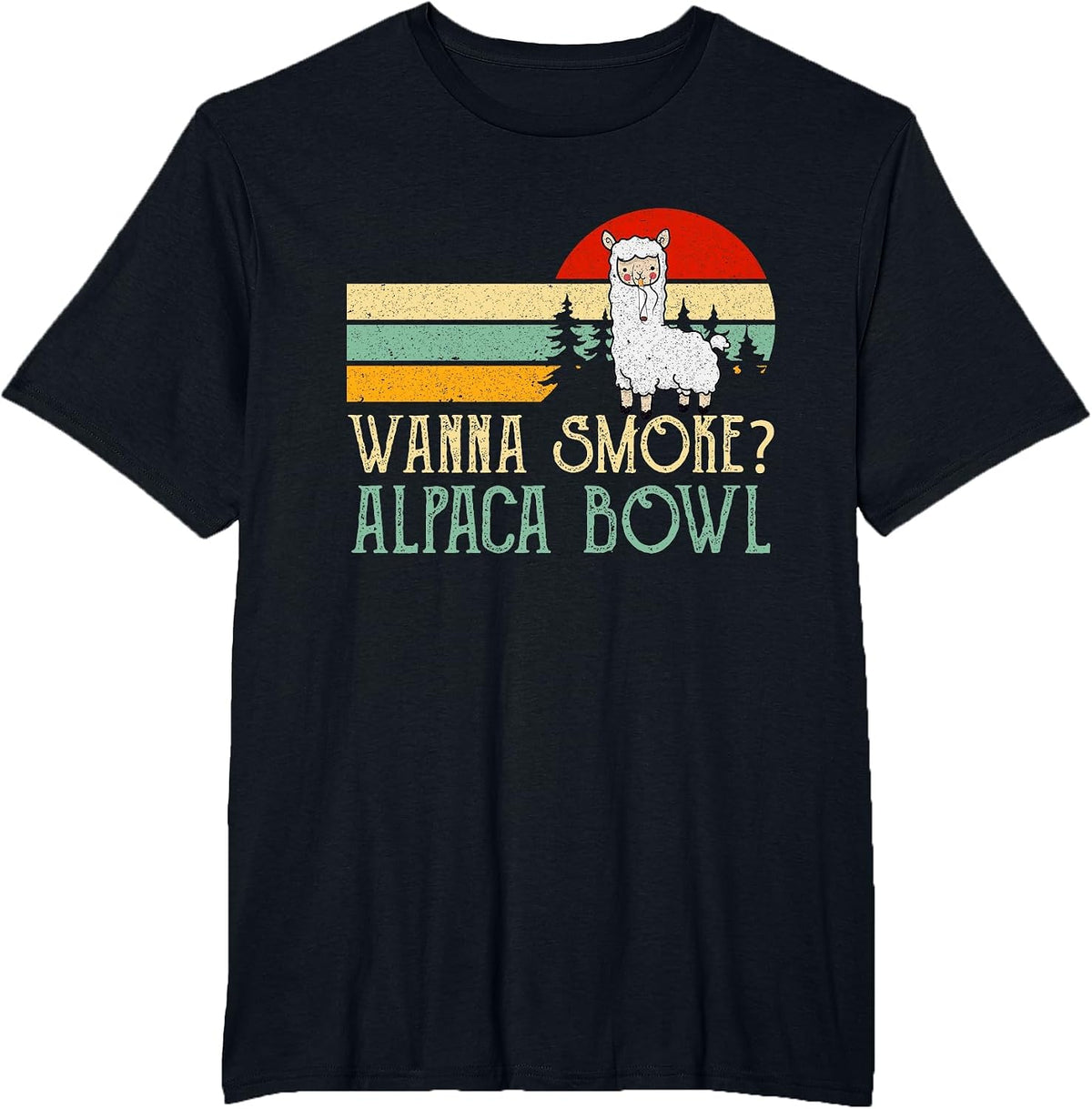 Wanna Smoke Alpaca Bowl Funny Llama Smoking Cannabis Weed T-Shirt - Black