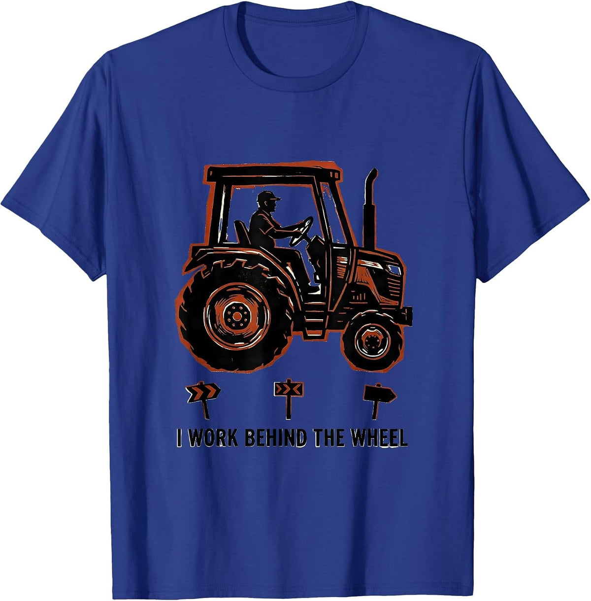 I Work Behind The Wheel Funny Truck Driver Linocut T-Shirt - Royal Blue
