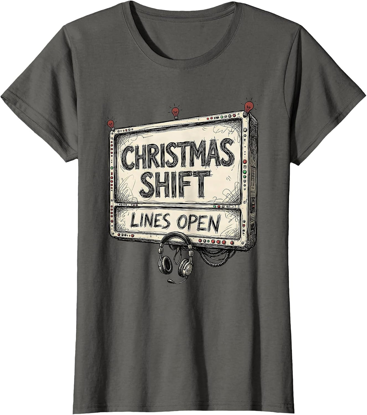 Women's Christmas Shift Lines Open Funny 911 Dispatcher Christmas T-Shirt - Asphalt Grey