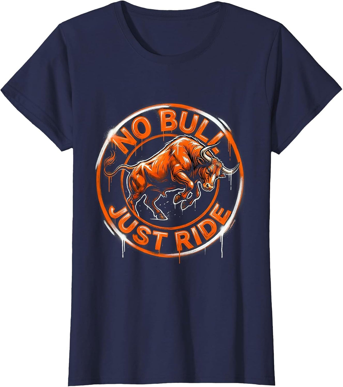 Women's No Bull Just Ride Rodeo Graphic Design T-Shirt - Navy Blue