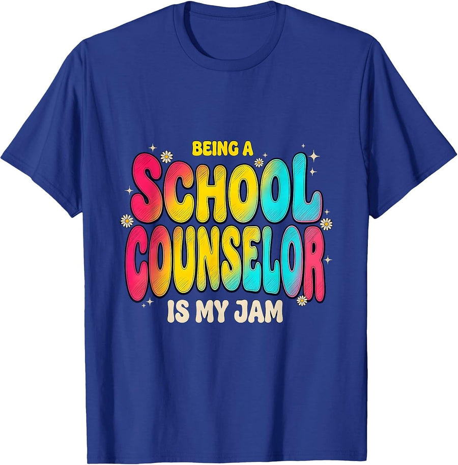 Being A School Counselor Is My Jam Groovy Retro Pride T-Shirt - Royal Blue