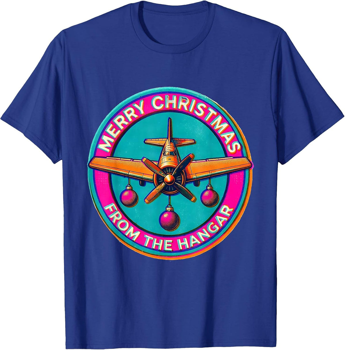 Men's Merry Christmas From The Hangar Funny Pilot Aviation Humor T-Shirt - Royal Blue