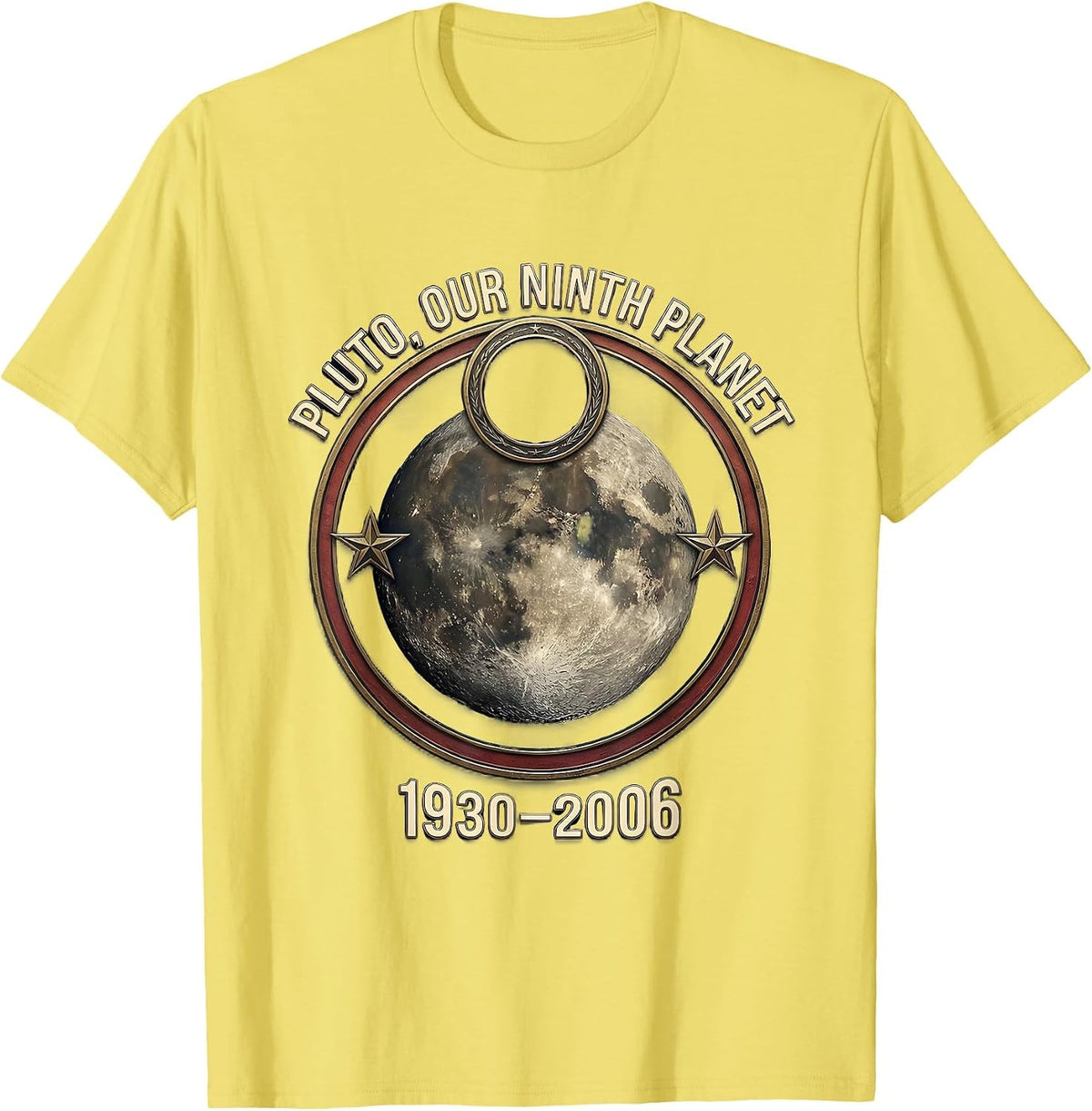 Men's Pluto Our Ninth Planet 1930–2006 Funny Retro Astronomy Space T-Shirt - Lemon Yellow