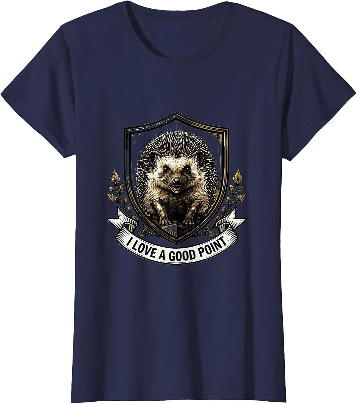 Women's I Love A Good Point Cute Hedgehog Emblem Hedgehog Lover Gift T-Shirt - Navy Blue