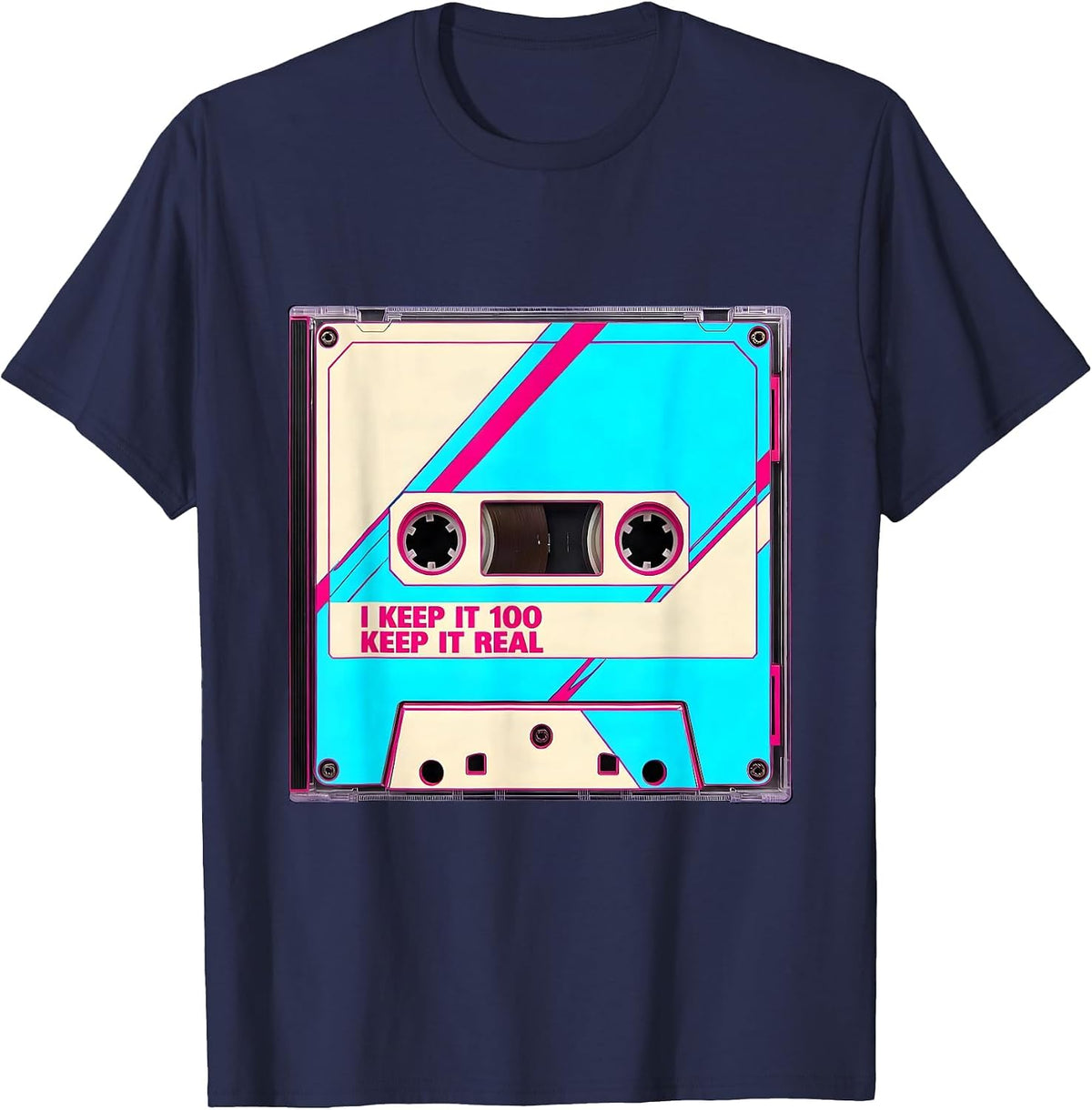 Men's I Keep It 100 Keep It Real Retro Hip Hop Nostalgia T-Shirt - Navy Blue