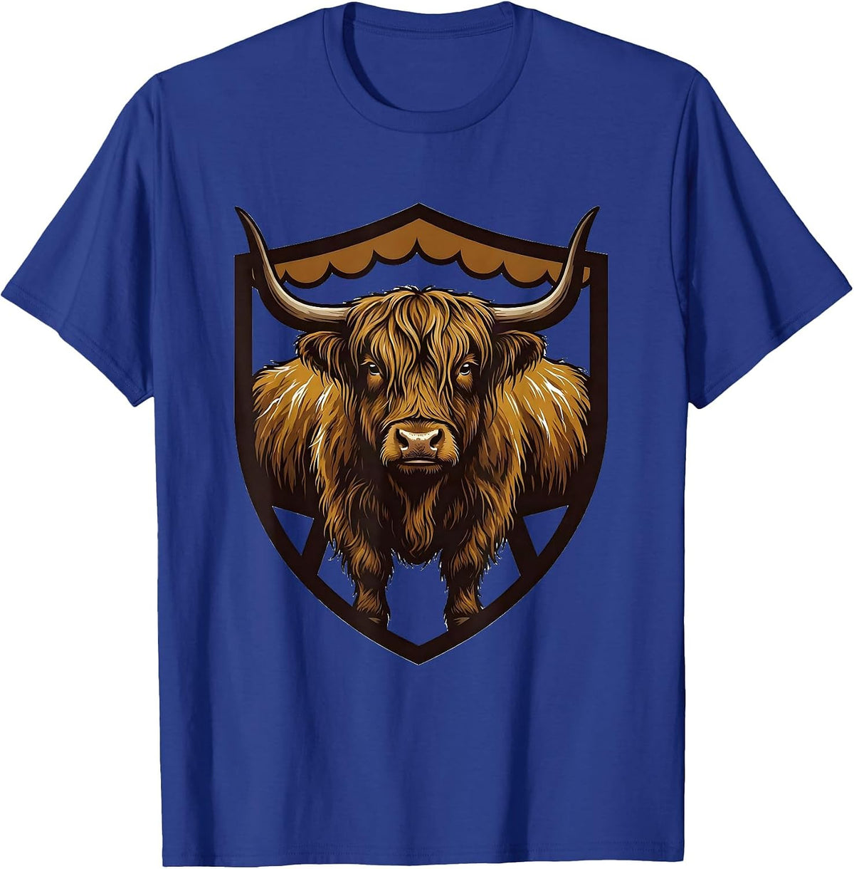 Highland Cow Shield Badge Cute Scottish Humor T-Shirt - Royal Blue