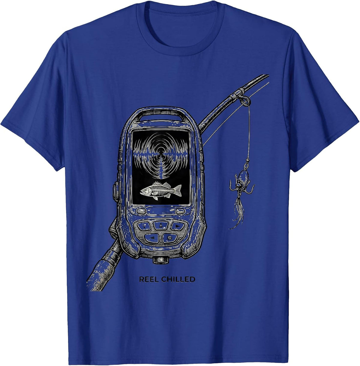 Reel Chilled Line Art Spooky Halloween Fishing Ghost T-Shirt - Royal Blue
