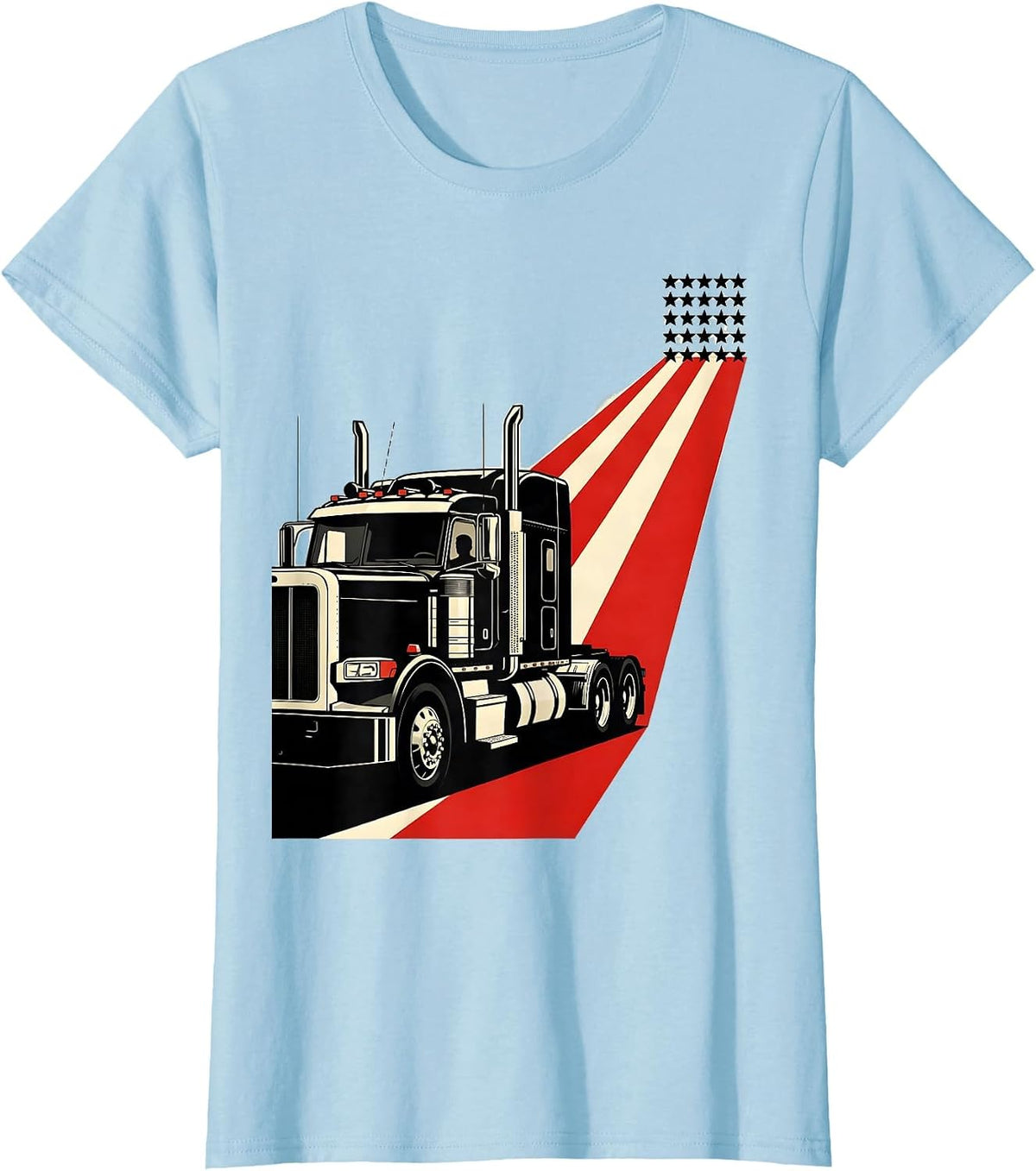 Semi Truck American Flag Driver Trucker Patriotic T-Shirt - Baby Blue