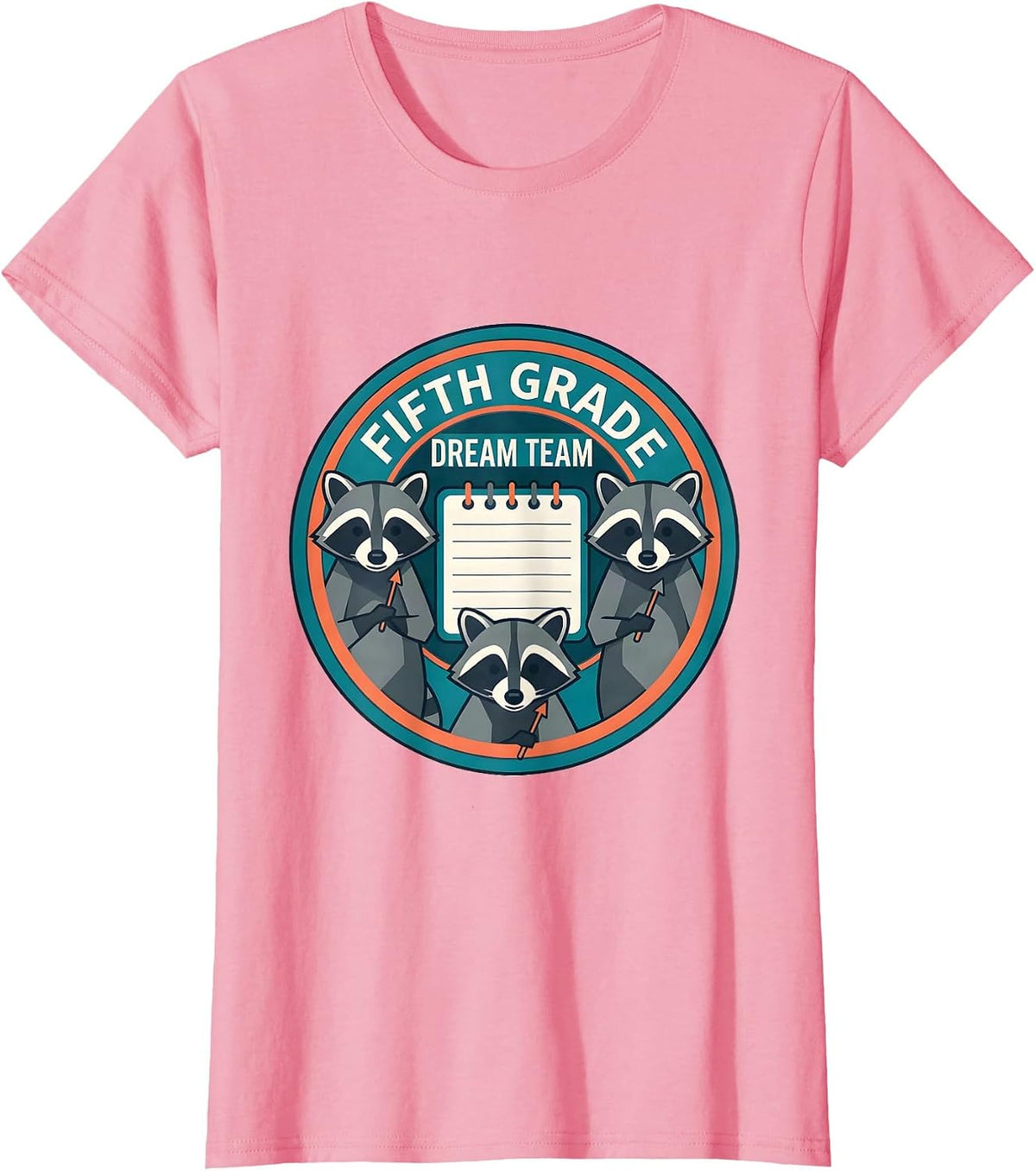 Women's Fifth Grade Dream Team Back to School Raccoon Teacher Staff T-Shirt - Pink