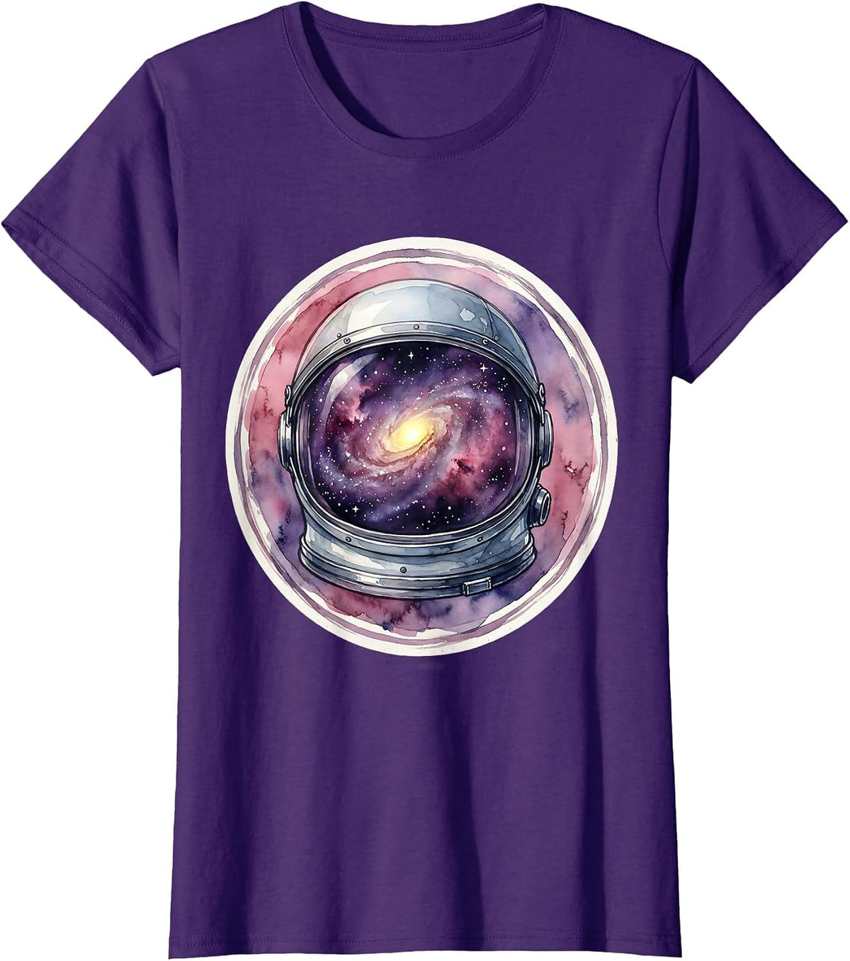 Women's Vintage Space Helmet Galaxy Reflection Design T-Shirt - Purple