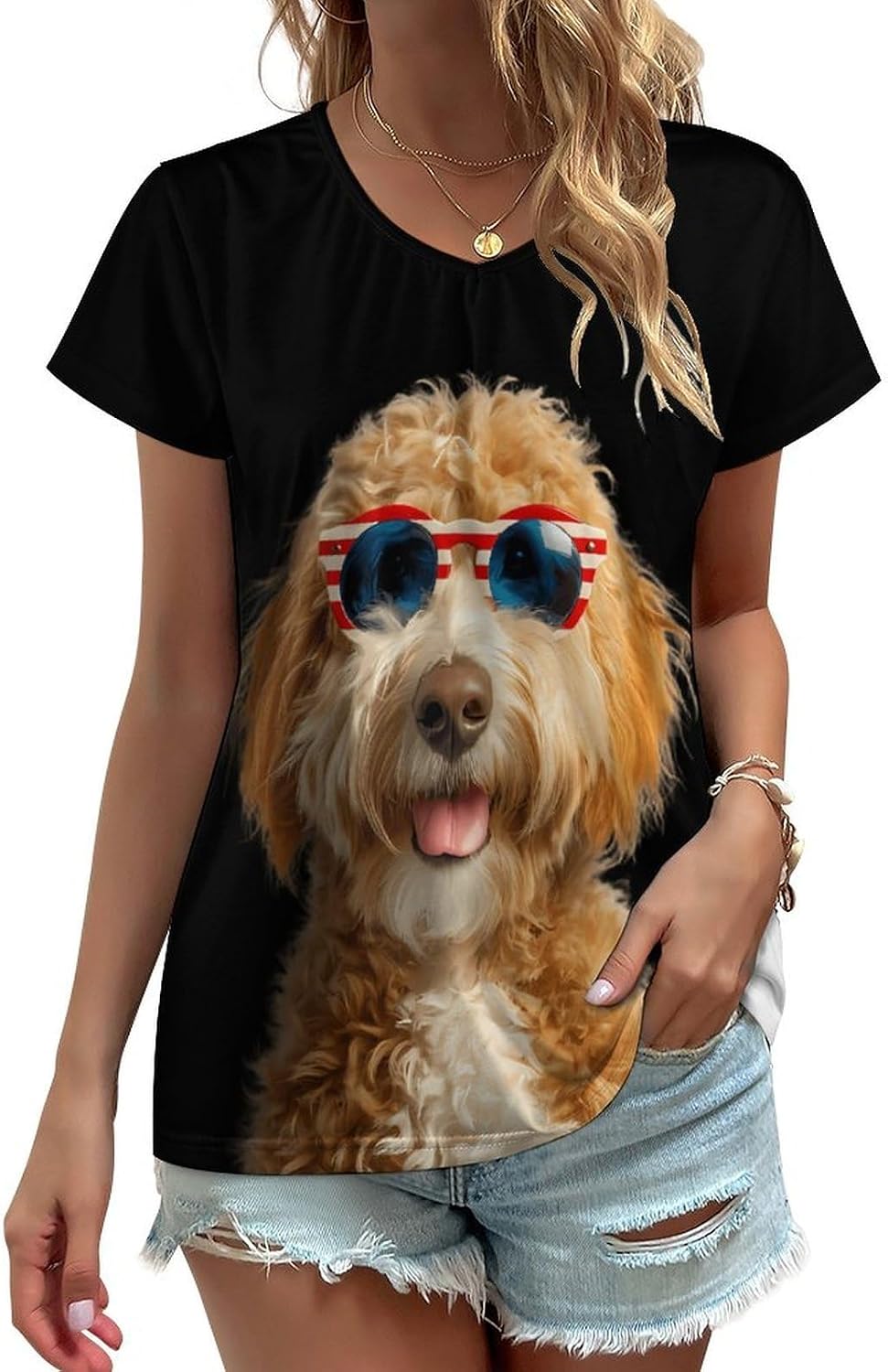 Cute Goldendoodle Dog Casual Women's T-Shirt Short Sleeve 5X-Large - As Pictured