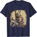 Funny Vintage French Bulldog Biker French Bulldog Motorcycle T-Shirt - Navy Blue