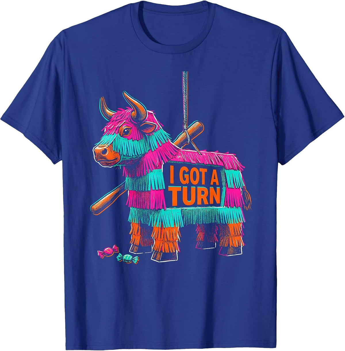 Men's I Got A Turn Risograph Bull Piñata Cinco De Mayo Party T-Shirt - Royal Blue